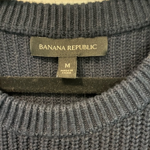 Banana Republic Navy Blue Knit Beaded Sequin Cotton Blend Sweater Size Medium - Picture 3 of 7